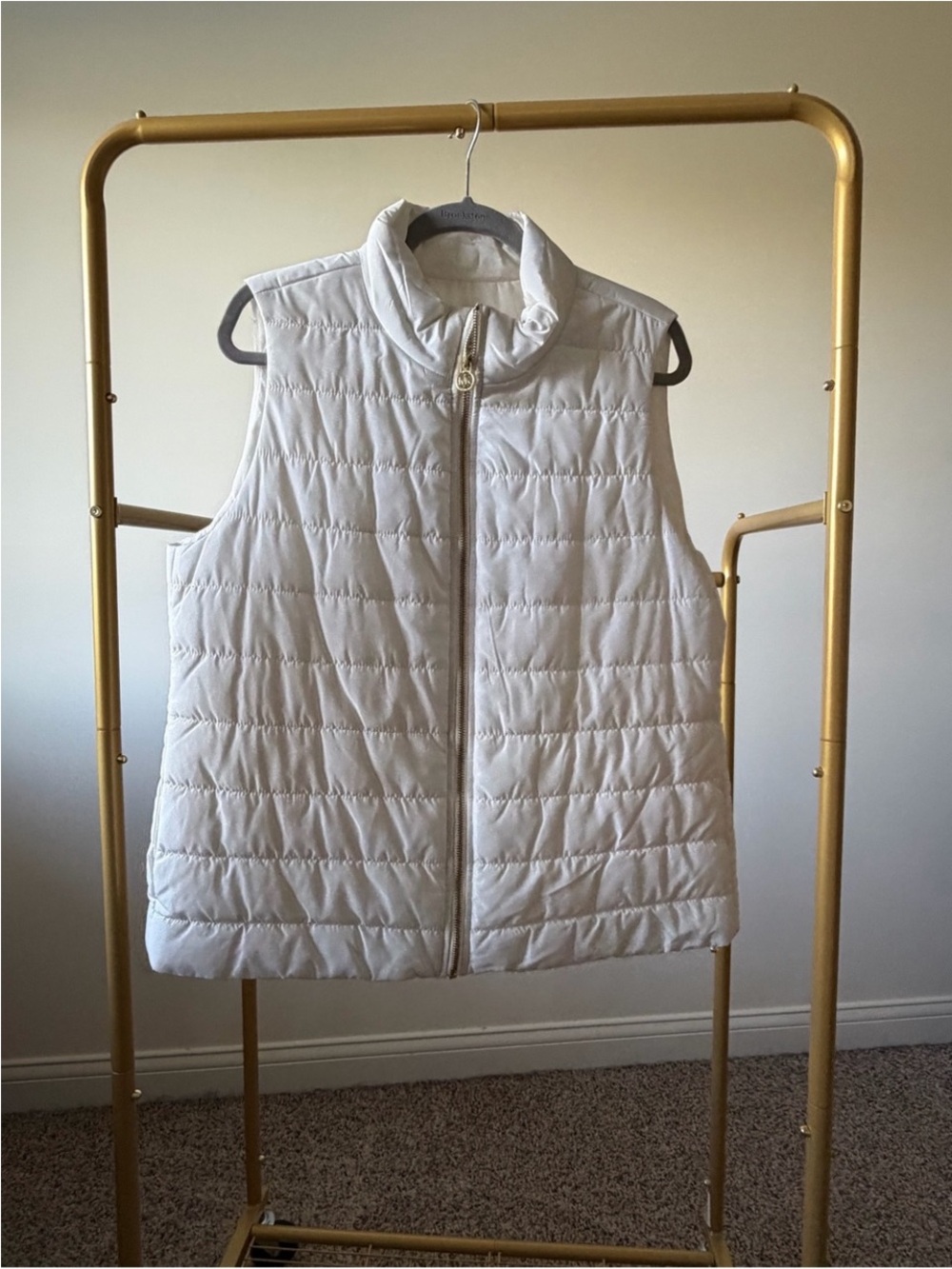 Michael Kors White Quilted Puffer Vest with Stand Collar